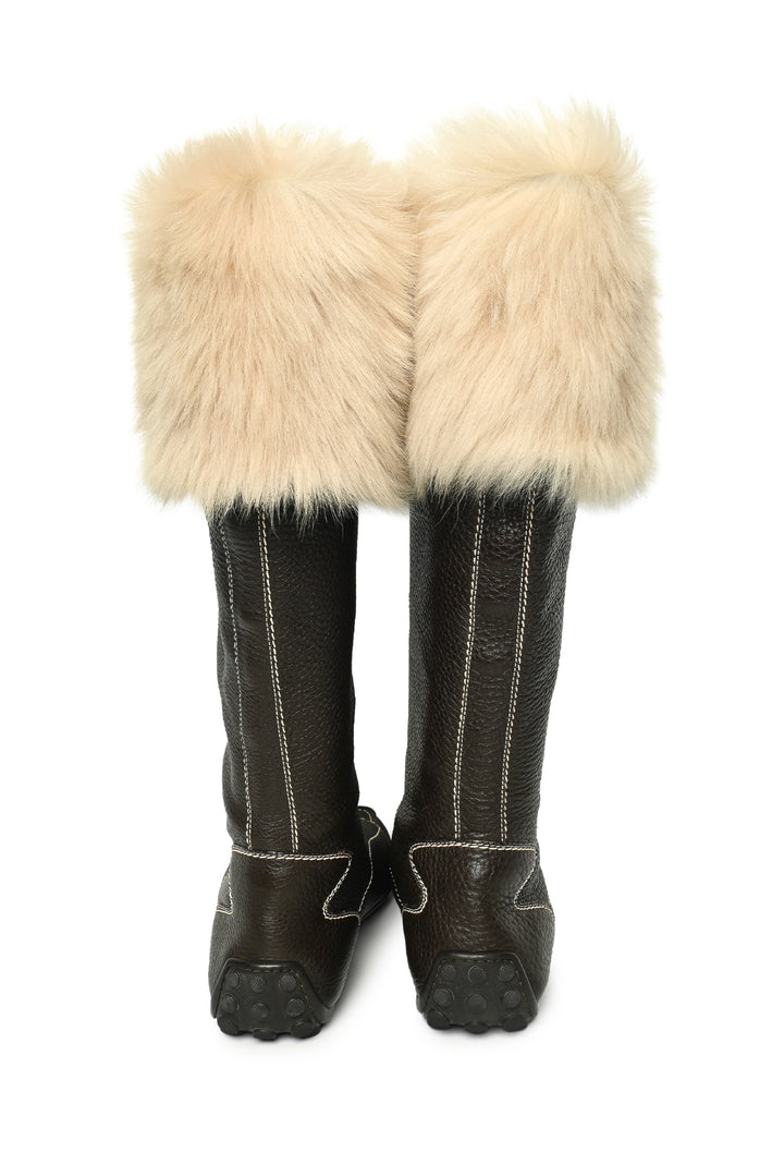 Louis Vuitton Size 39 Leather & Fur Trim Lace Up Boots