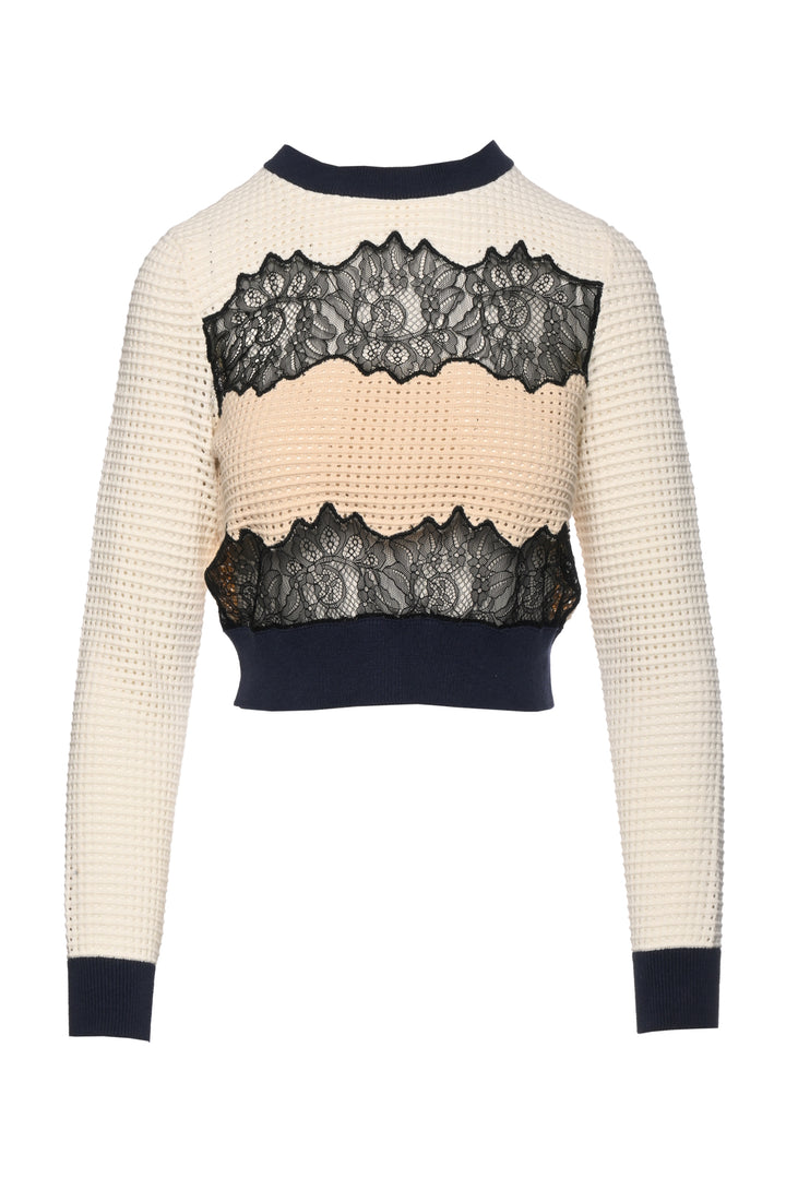 Self Portrait Size M Lace Panel Knit Sweater