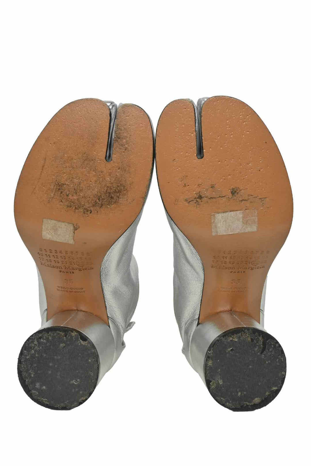 Maison Martin Margiela Size 35 Metallic Silver Leather Tabi Ankle Boots