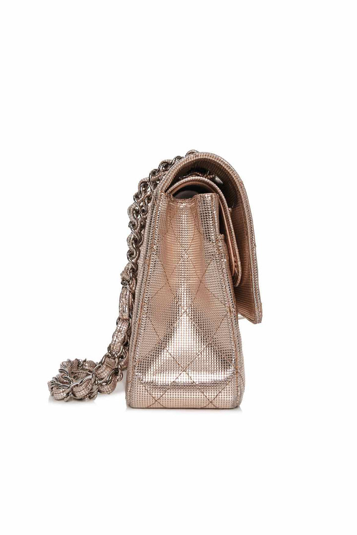 Chanel 2016 Rose Gold Pixel Effect Quilted Leather Medium Double Flap Purse