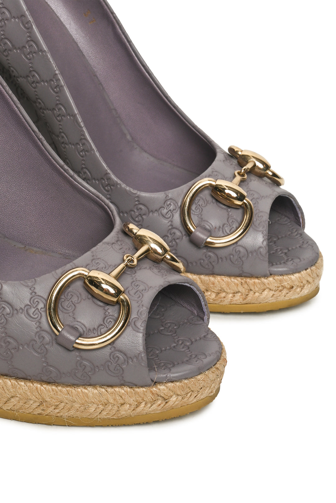 Gucci Size 37 Charlotte Microguccissima Horsebit Peep Toe Wedge