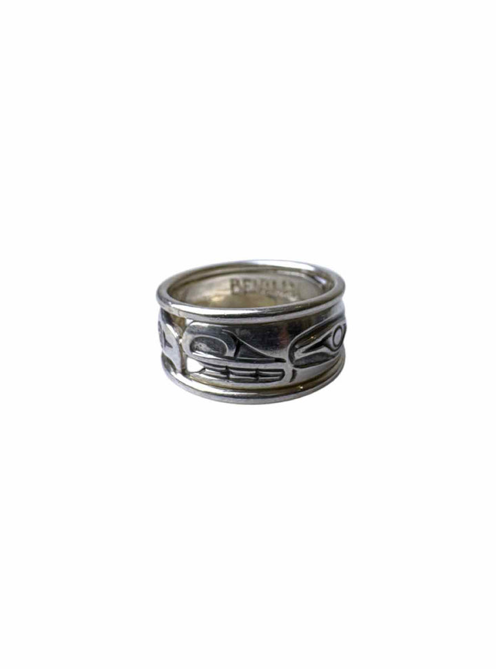 Size 10 Norman Bentley Silver Engraved Indigenous Ring
