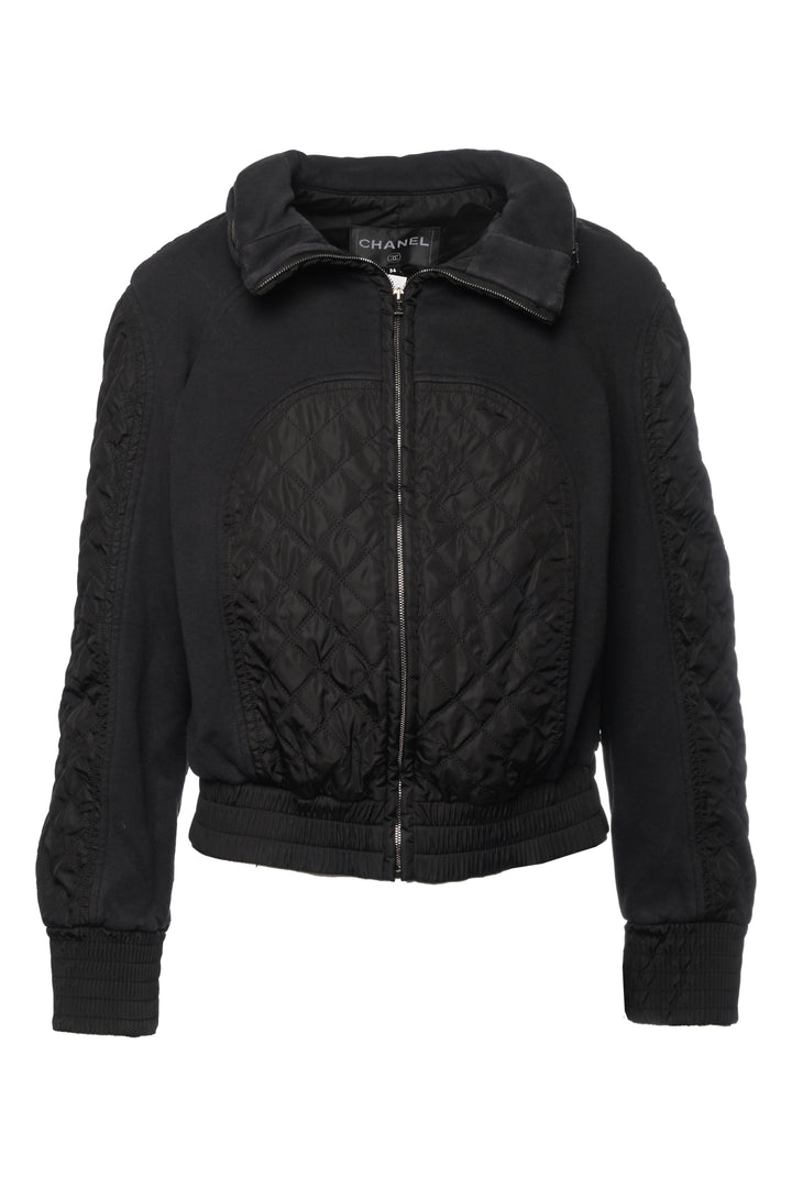 Chanel Size 34 Quilted Cotton Bomber Jacket