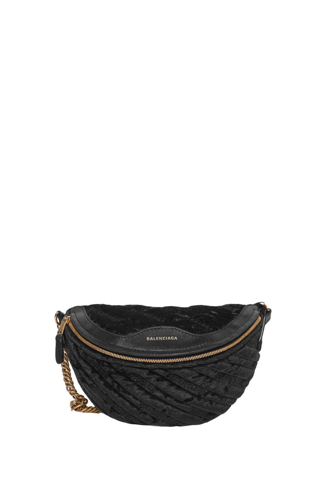 Balenciaga Crushed Velvet Logo Embossed Souvenir Belt Bag