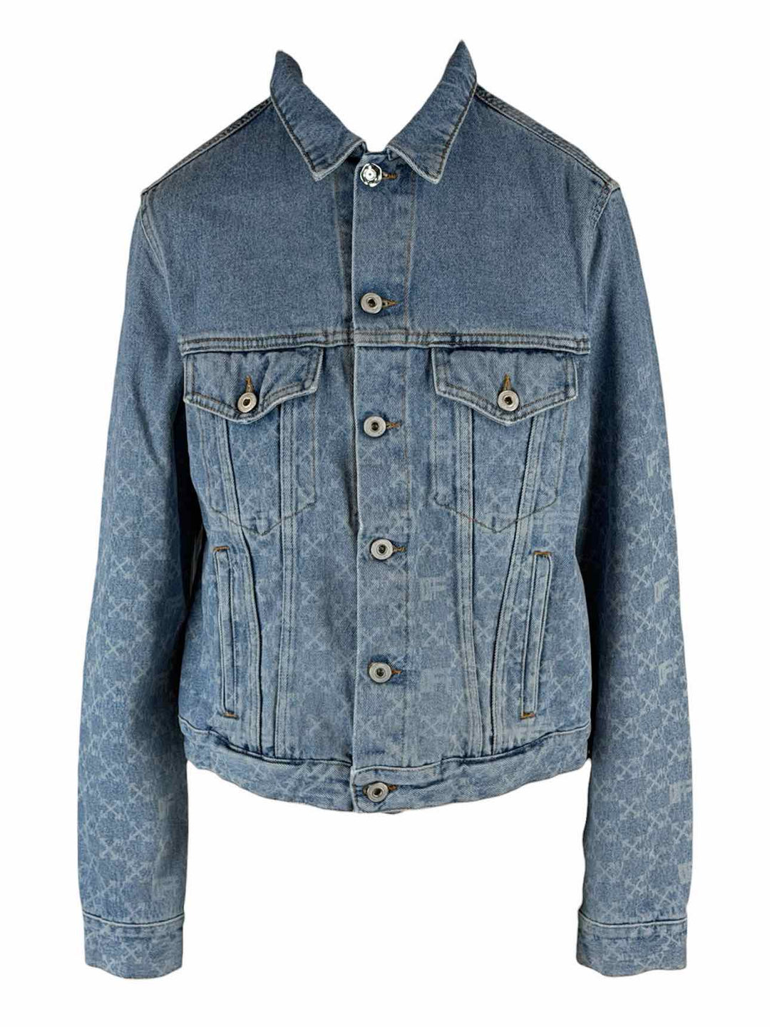 Off White Size 42 All Over X Logo Distressed Denim Jacket
