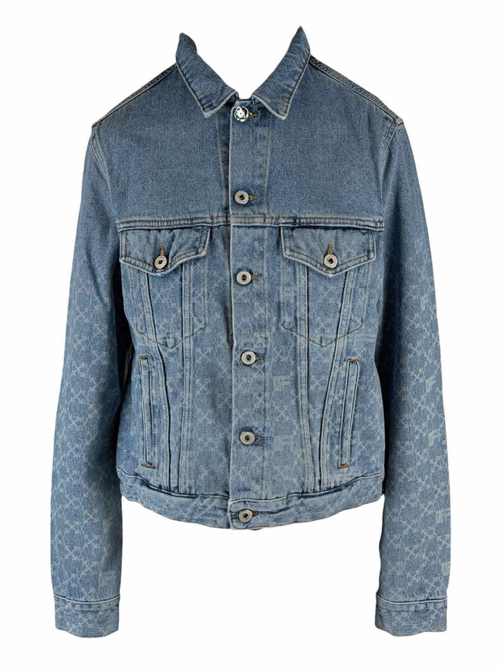 Off White Size 42 All Over X Logo Distressed Denim Jacket