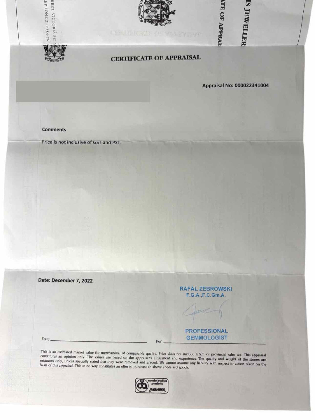 Size 7 19K Diamond Ring