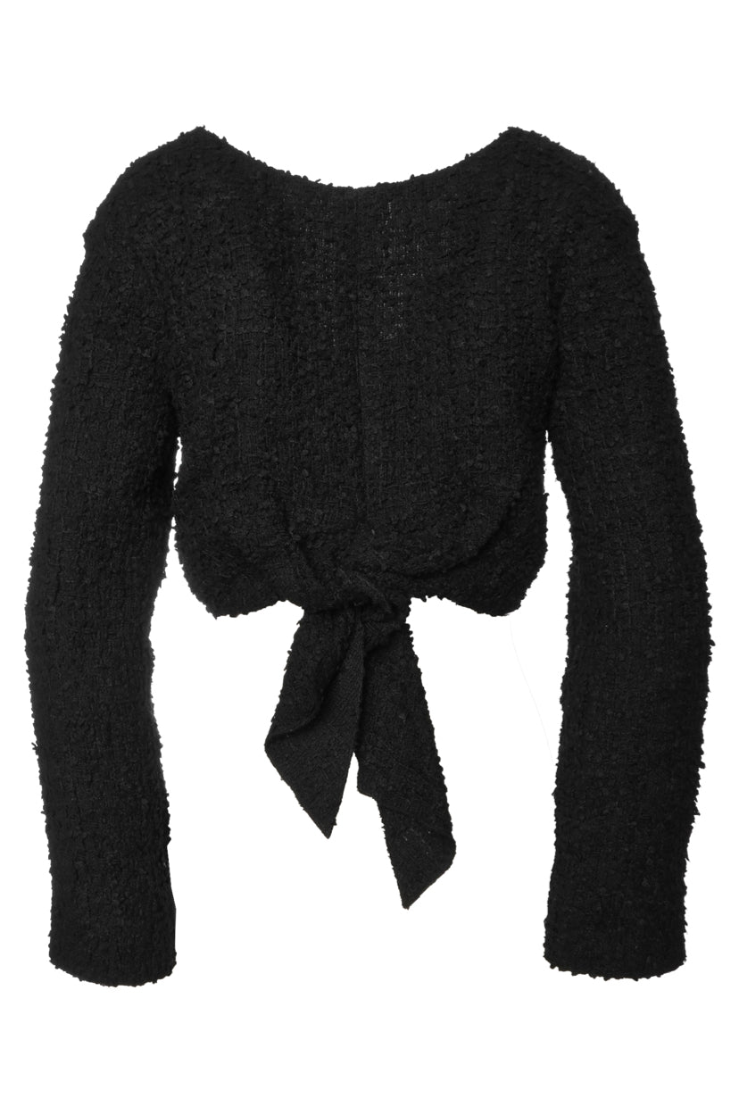 Chanel Size 36 2021 Tweed Tie Front Cropped Long Sleeve Top