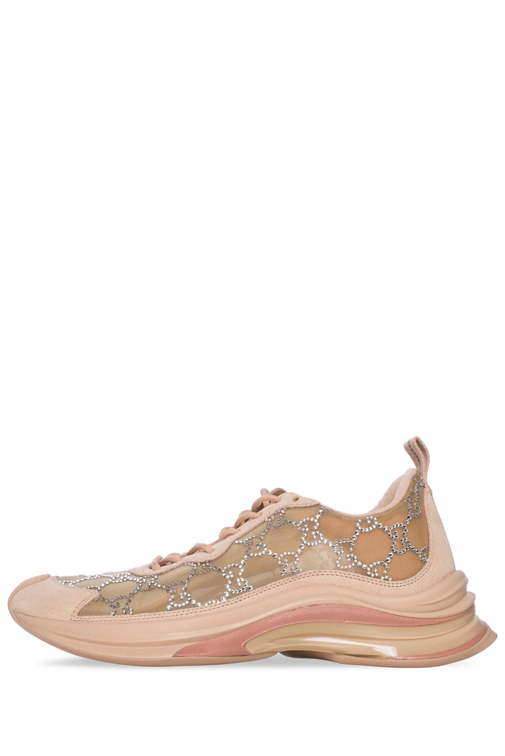 Gucci Size 40 Mesh Crystal Suede GG Monogram Sneaker