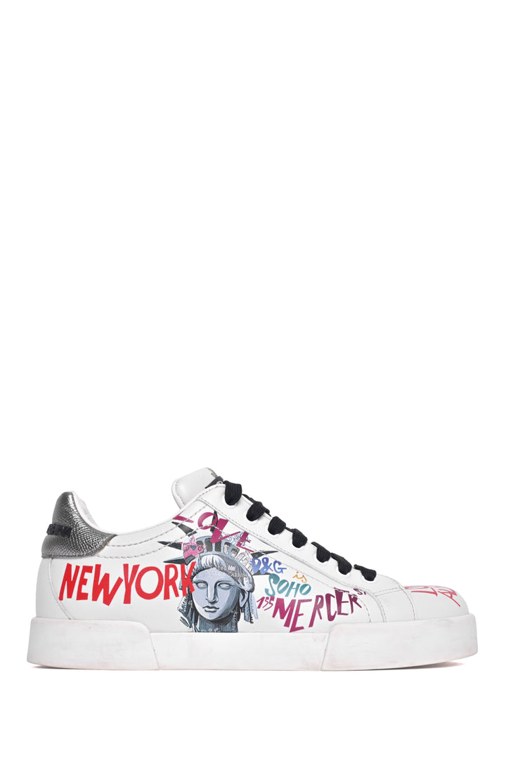 Dolce & Gabbana Size 38 Leather Graffiti Print Low-Top Sneaker