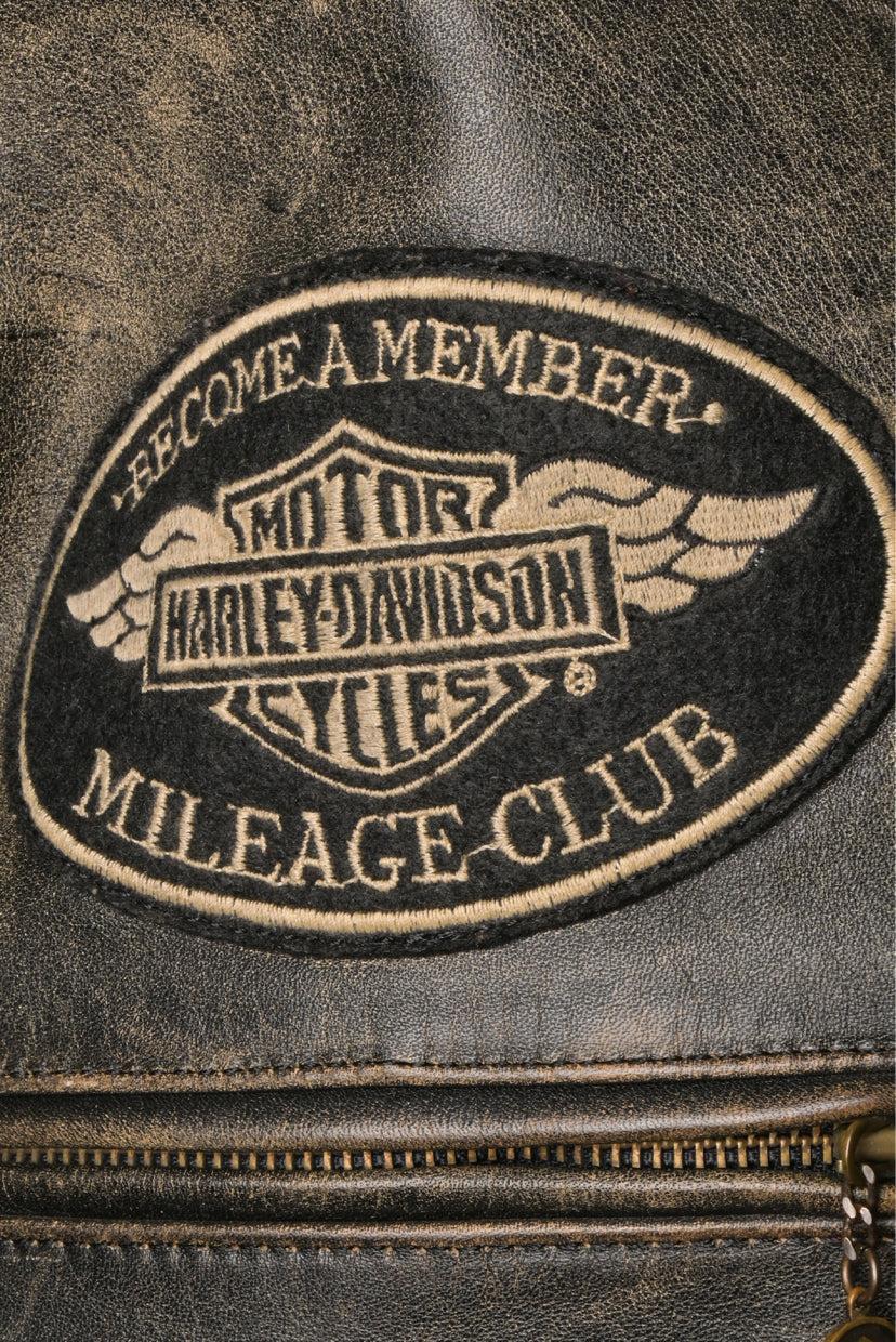 Harley-Davidson Size L Distressed Vintage Patch Leather Jacket
