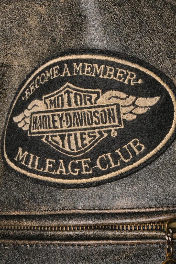 Harley-Davidson Size L Distressed Vintage Patch Leather Jacket