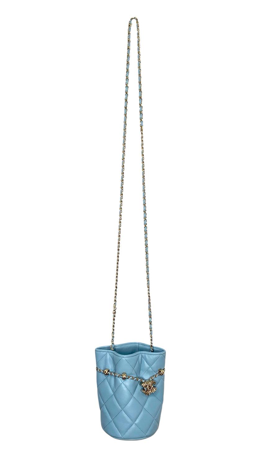 Chanel 2022 Crossbody Micro Drawstring Chain Bucket Bag