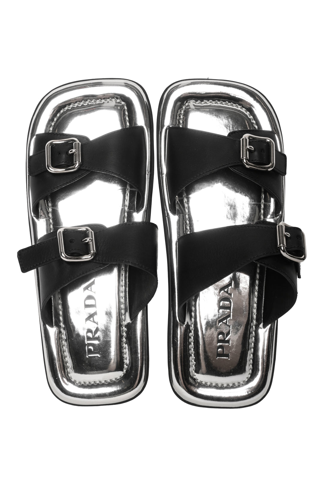 Prada Size 38 Buckled Flat Square Toe Sandals