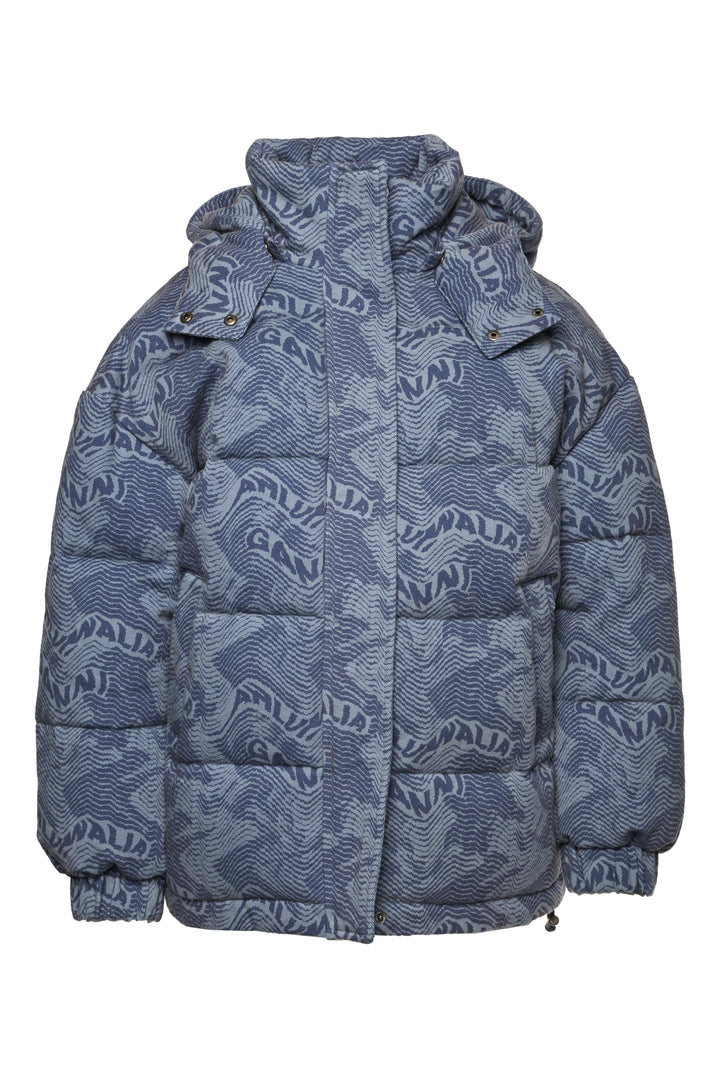 Ganni x Ahluwalia Size XXS/XS Printed Laser Denim Puffer Jacket