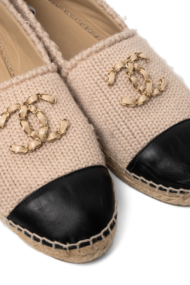 Chanel Size 40 Knitted Wool Lambskin Chain CC Espadrilles