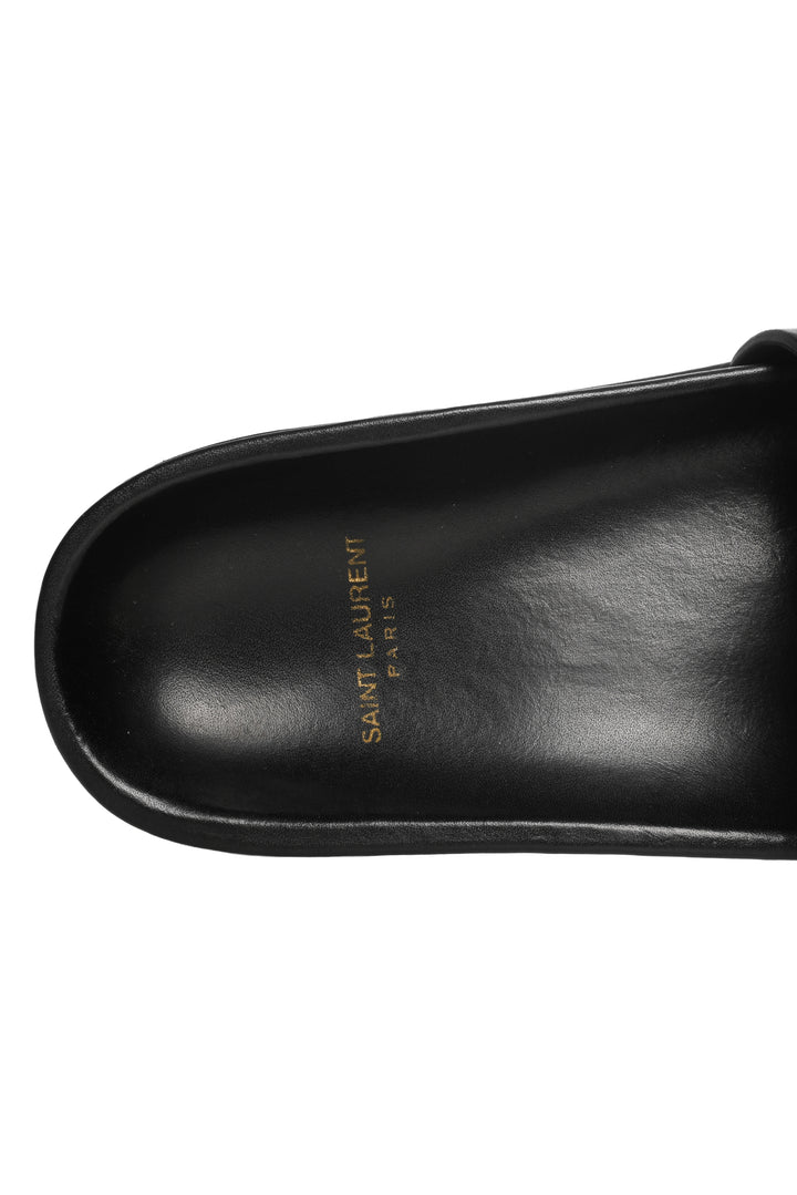 Saint Laurent Size 36.5 Embroidered Logo Leather Slides