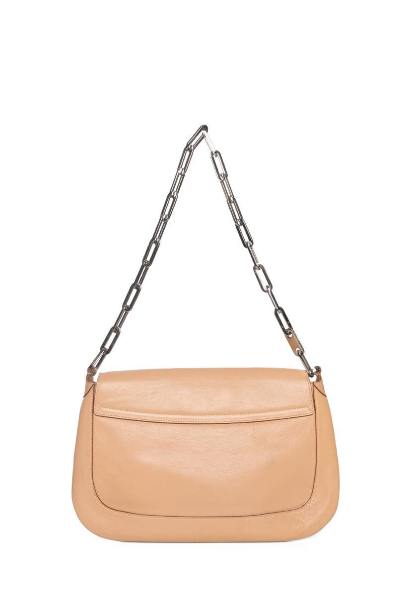 Gucci Paperclip Chain Flap Baguette Leather Shoulder Bag