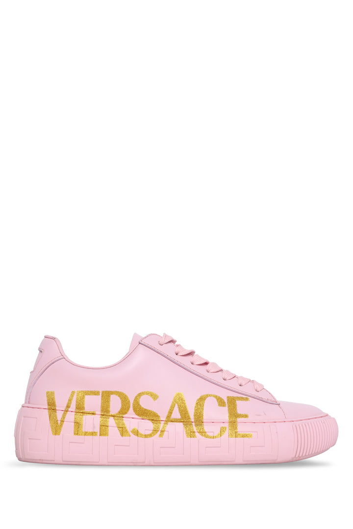Versace Size 36 La Greca Glitter Logo Leather Sneaker