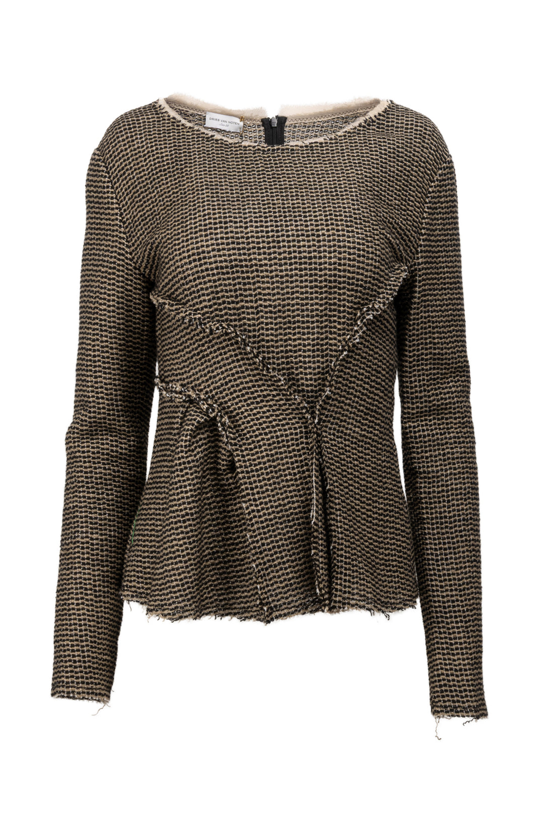 Dries Van Noten Size 38 Woven Ruched Frayed Long Sleeve Tops