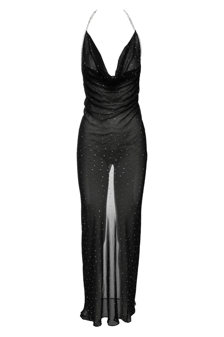 Nue Studio Size 38 Crystal Embellished Sheer Halter Dress