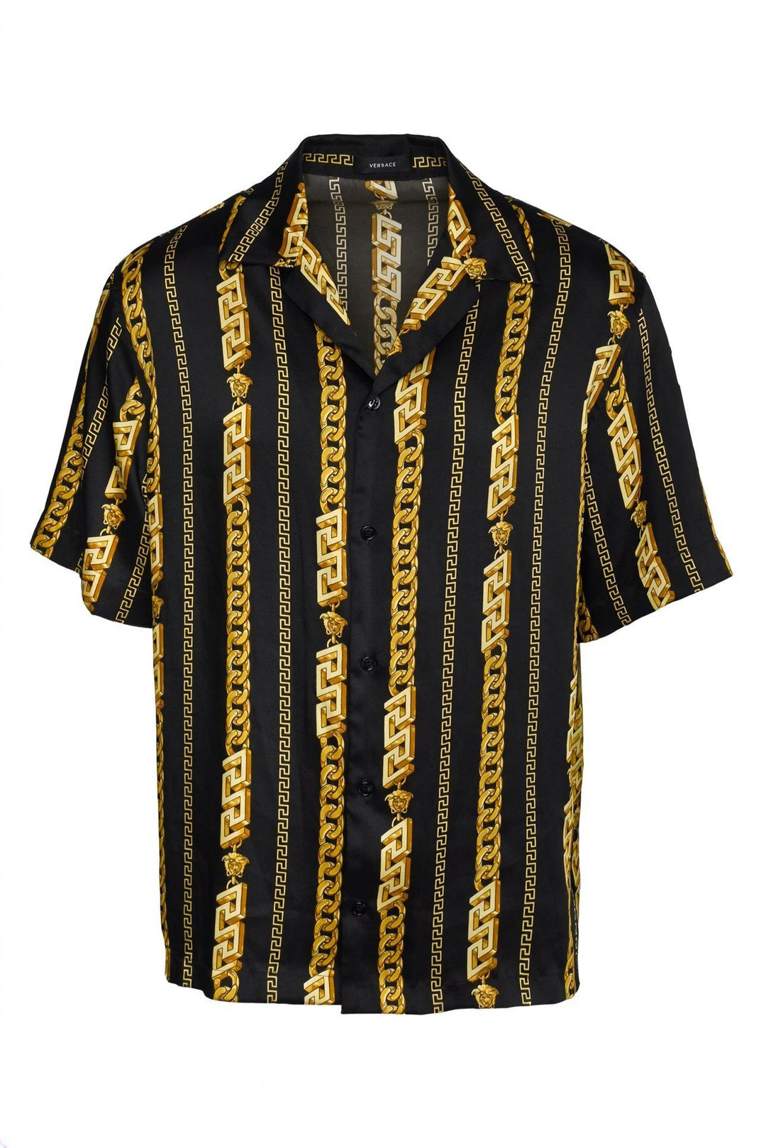 Versace Size 44 Men's Greca Chainlink Striped Short Sleeve Shirt