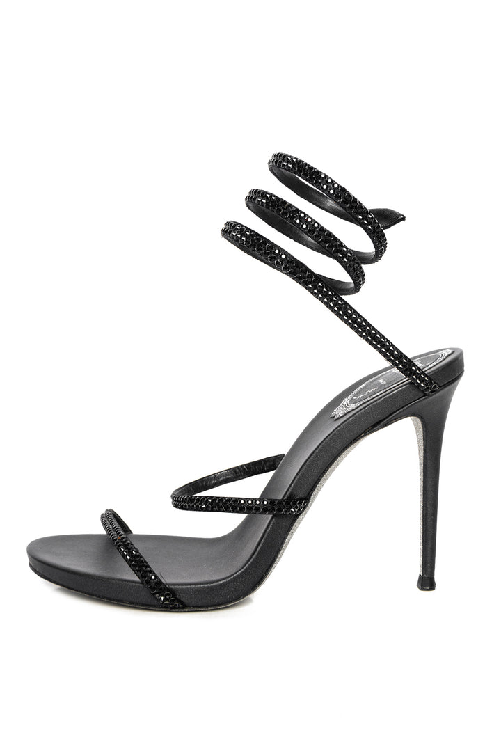 Rene Caovilla Size 37 Embellished Spiral Strap Heeled Sandals