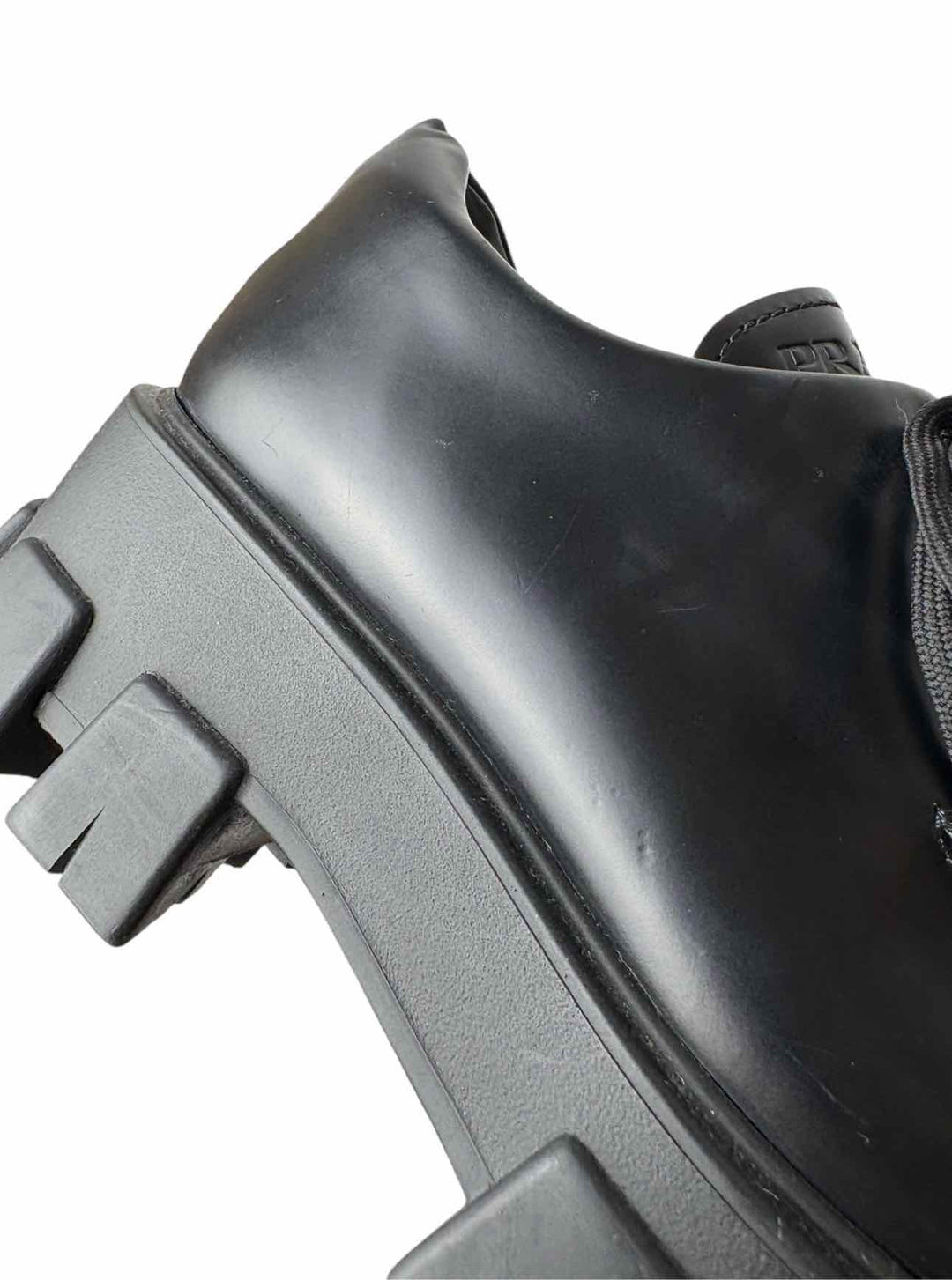 Prada Size 38 Monolith Brushed Leather Platform Derby Shoes