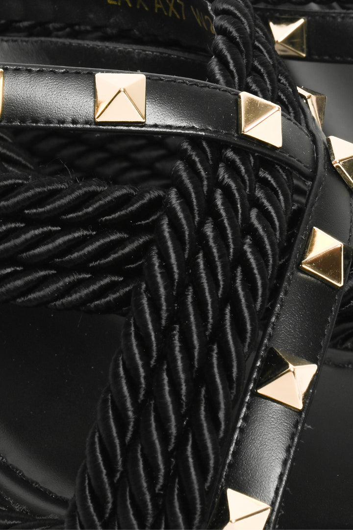 Valentino Size 38 Square Toe Pyramid Studded Espadrille Wedge Sandals