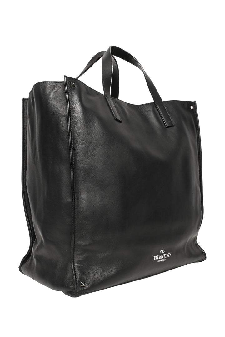 Valentino Garavani Noir Stud Corner Leather Tote