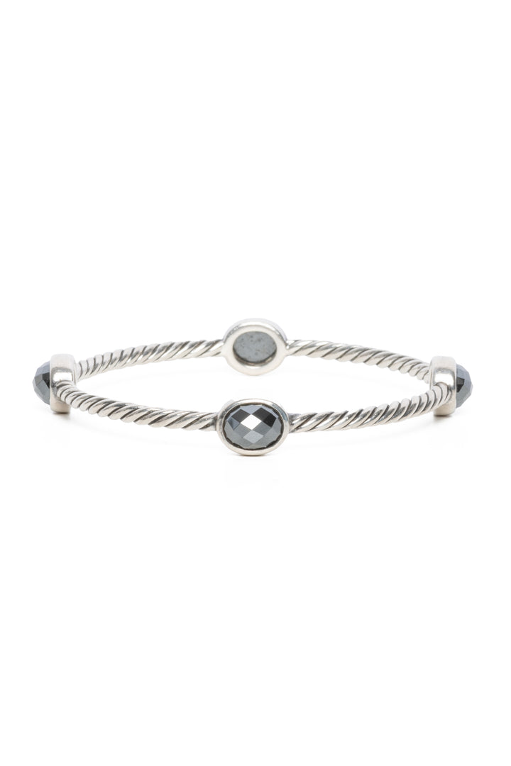 David Yurman Sterling Silver Hematite Four Station Bangle Bracelet