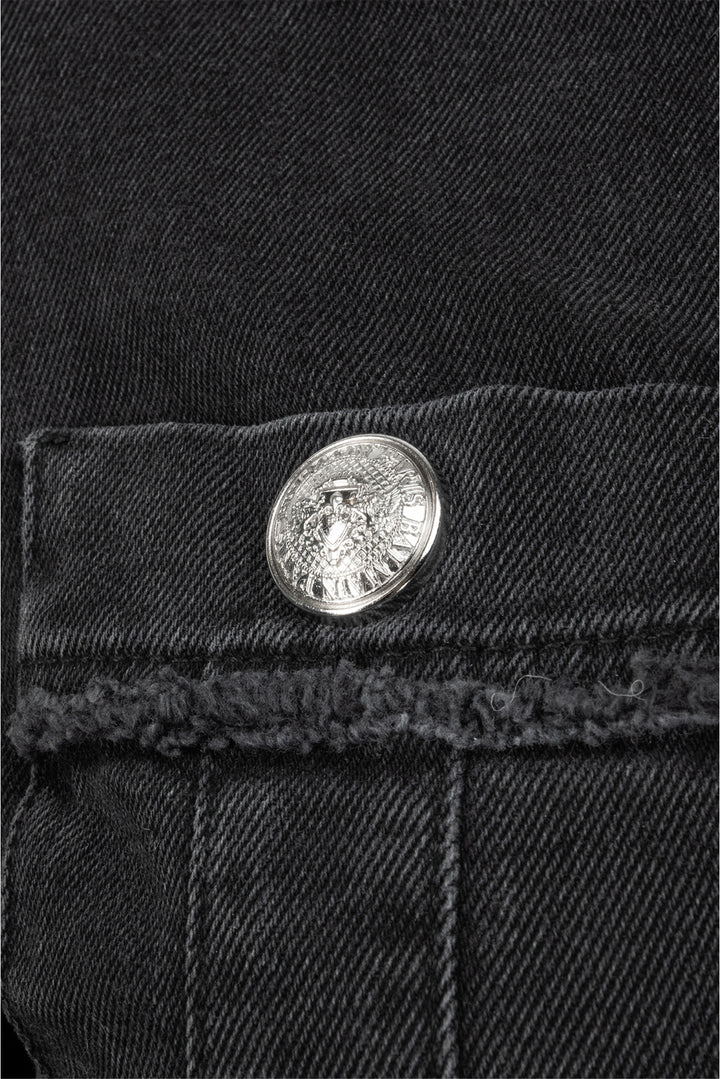 Balmain Size 42 Mock Neck Distressed Denim Dress