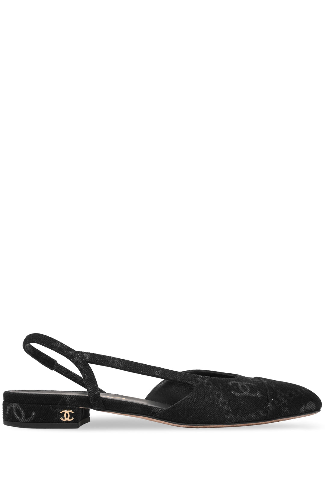 Chanel Size 37.5 Denim Printed Cap Toe Slingback Flats