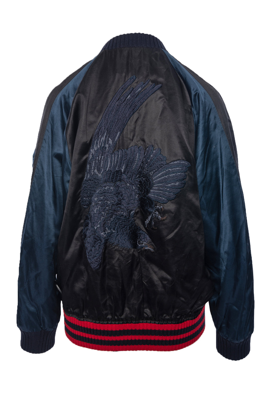 Gucci Size 52 Men's 2015 Web Accent Embroidered Satin Bomber Jacket