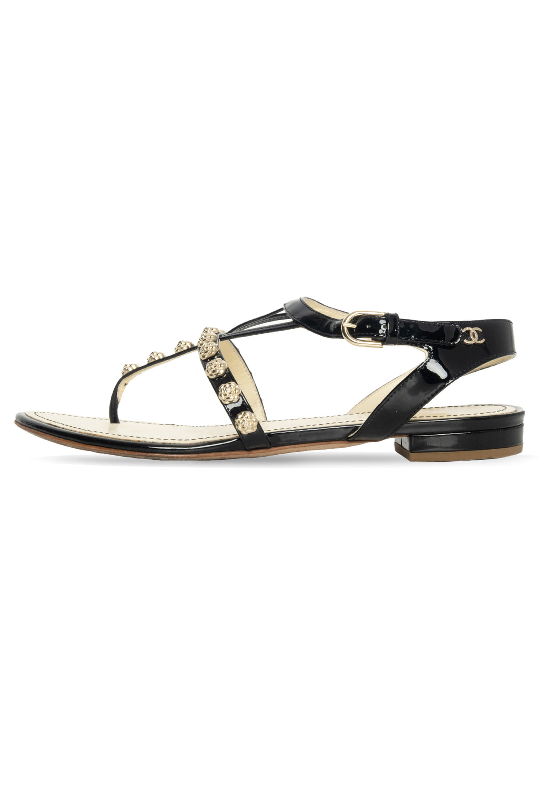 Chanel Size 35.5 Camellia Patent Leather Gladiator Sandals