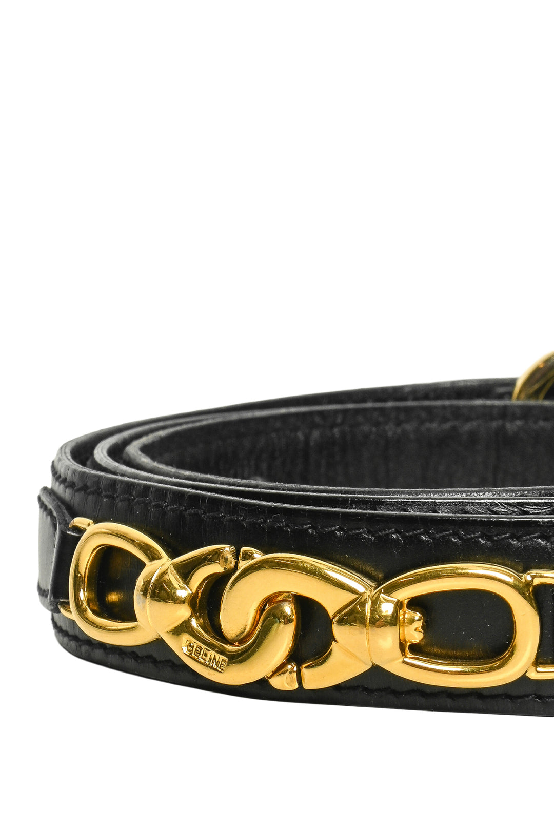 Celine Vintage Triomphe Chain Leather Skinny Belt