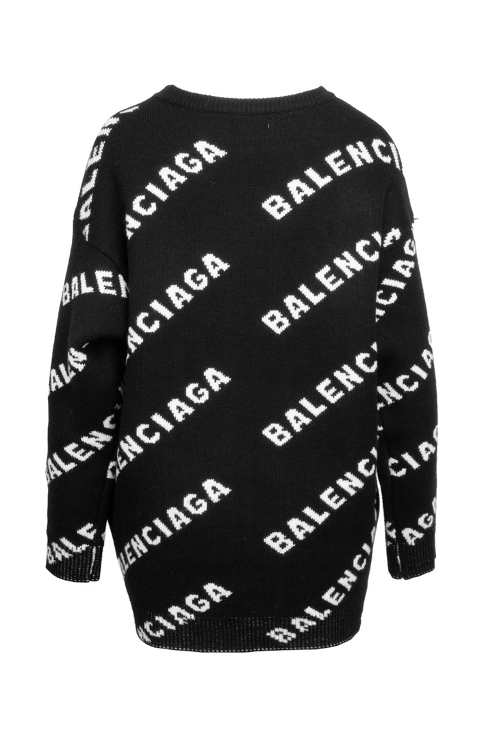 Balenciaga Size M 2018 All Over Logo Knit Sweater