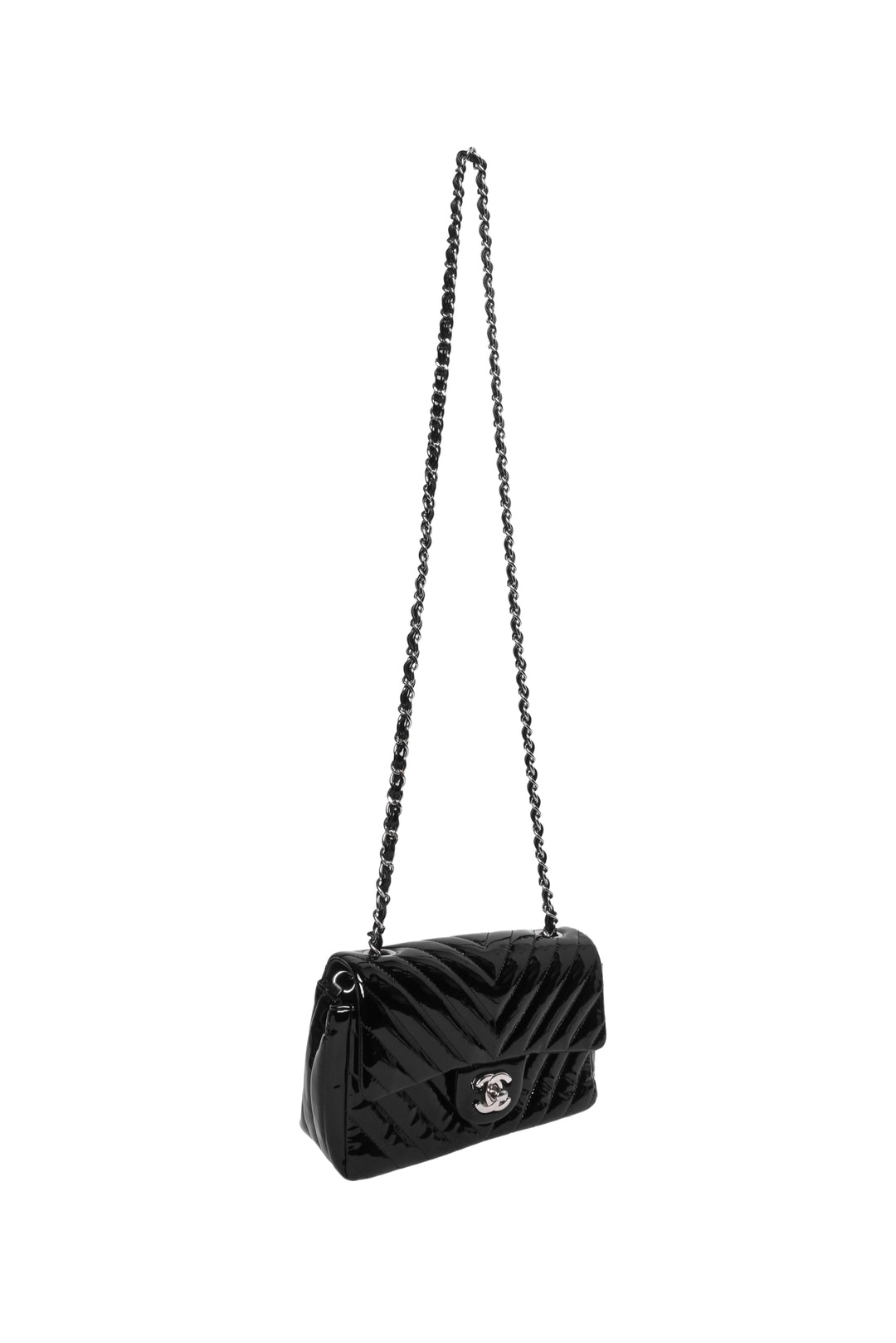 Chanel 2015-2016 Mini Rectangular Classic Chevron Patent Single Flap Bag