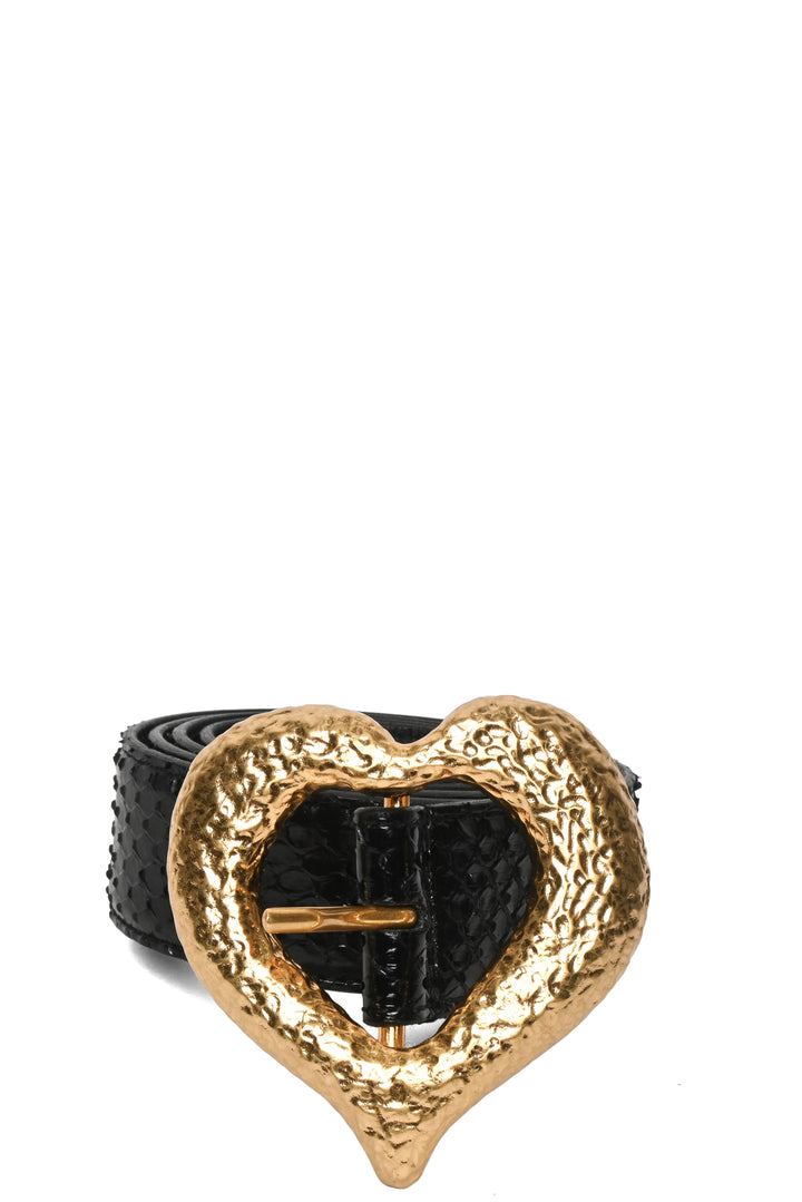 Saint Laurent Size 80 YSL Cintura Sintra Heart-Buckle Snakeskin Belt