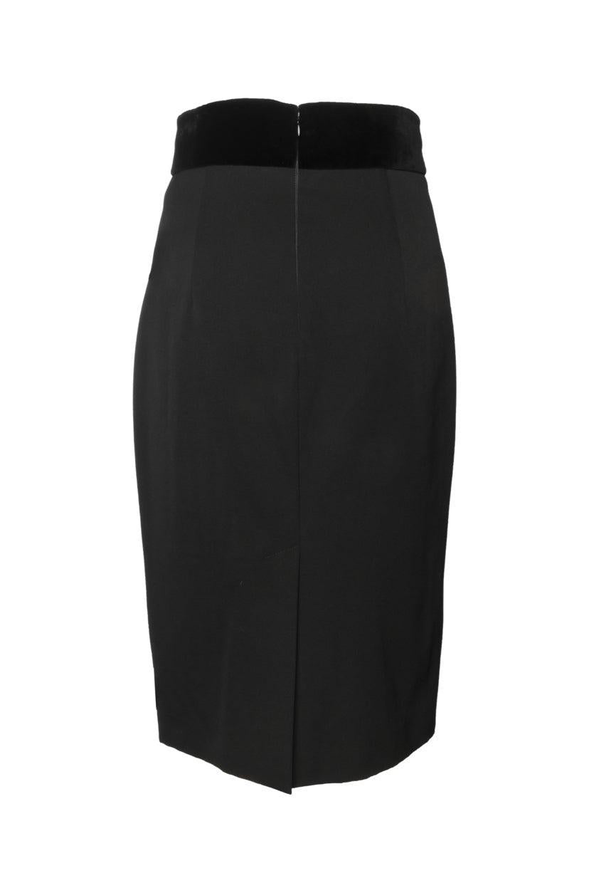 Alexander Mcqueen Size 42 Bow Embellished Velvet Paneled Wool Skirt