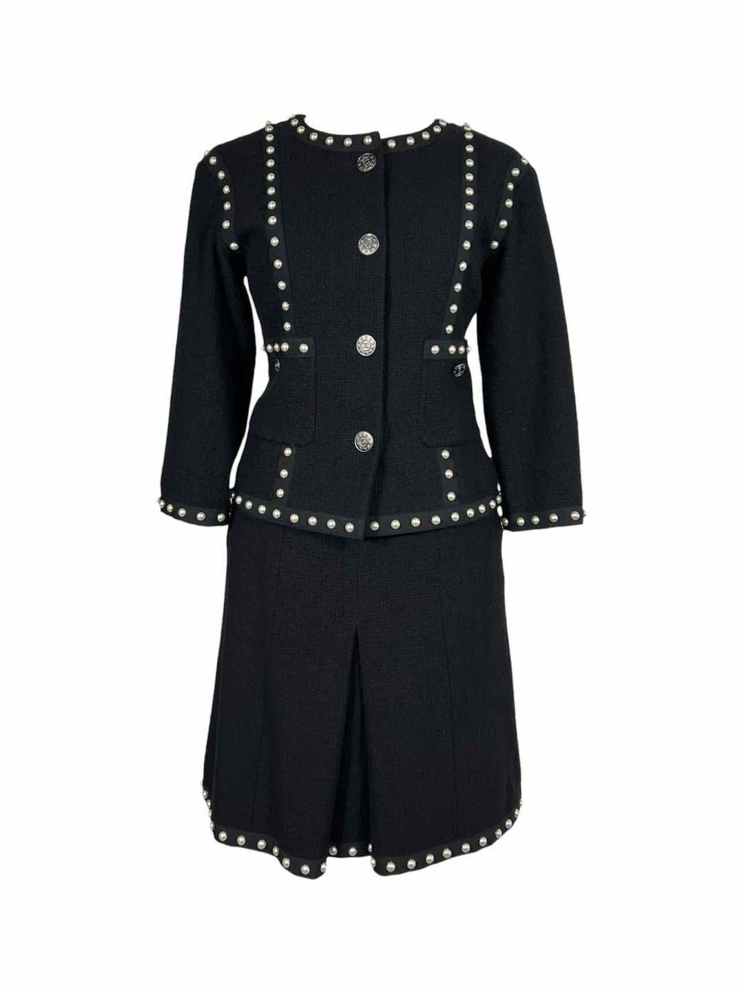 Chanel Size 40/38 Faux Pearl Tweed Jacket & Pleated Mini Skirt Set