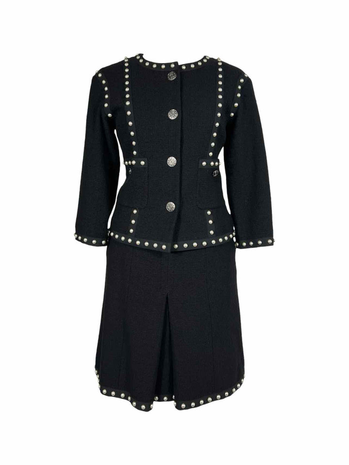 Chanel Size 40/38 Faux Pearl Tweed Jacket & Pleated Mini Skirt Set