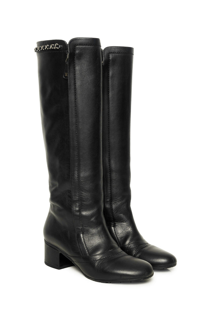 Chanel Size 37 Knee High Chain Detail Boots