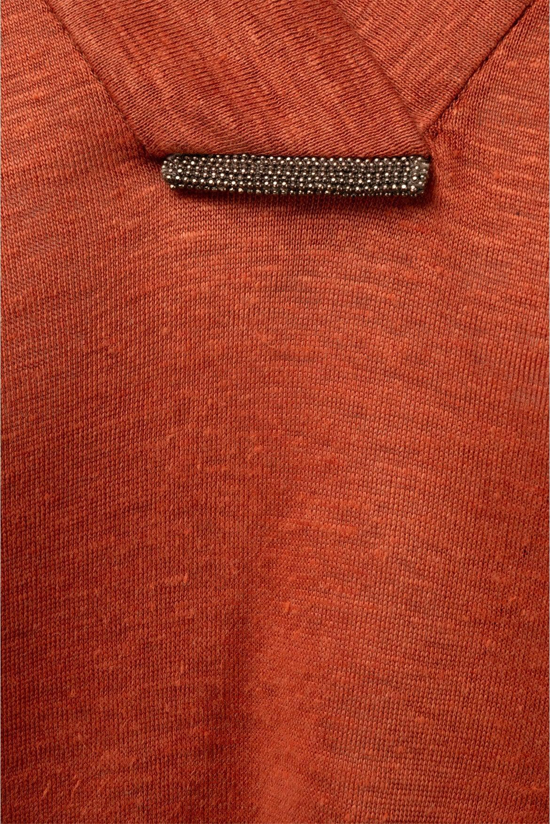 Brunello Cucinelli Size M Linen & Silk Monili Trim V Neck Tops