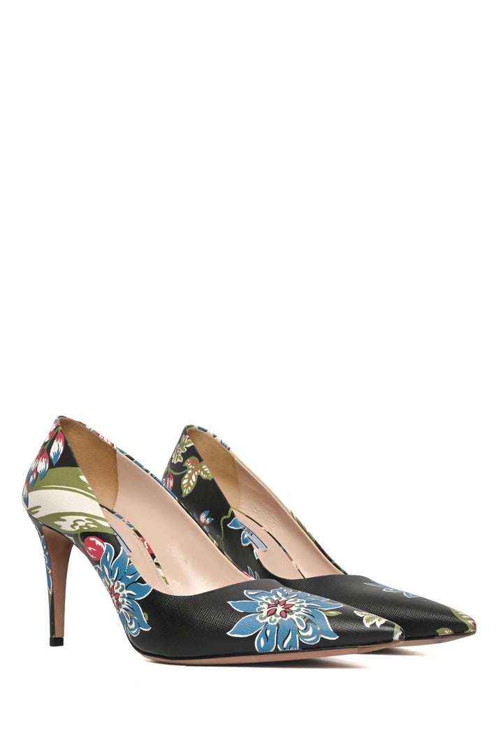 Prada Size 40 Floral Leather Pointed Toe Pumps
