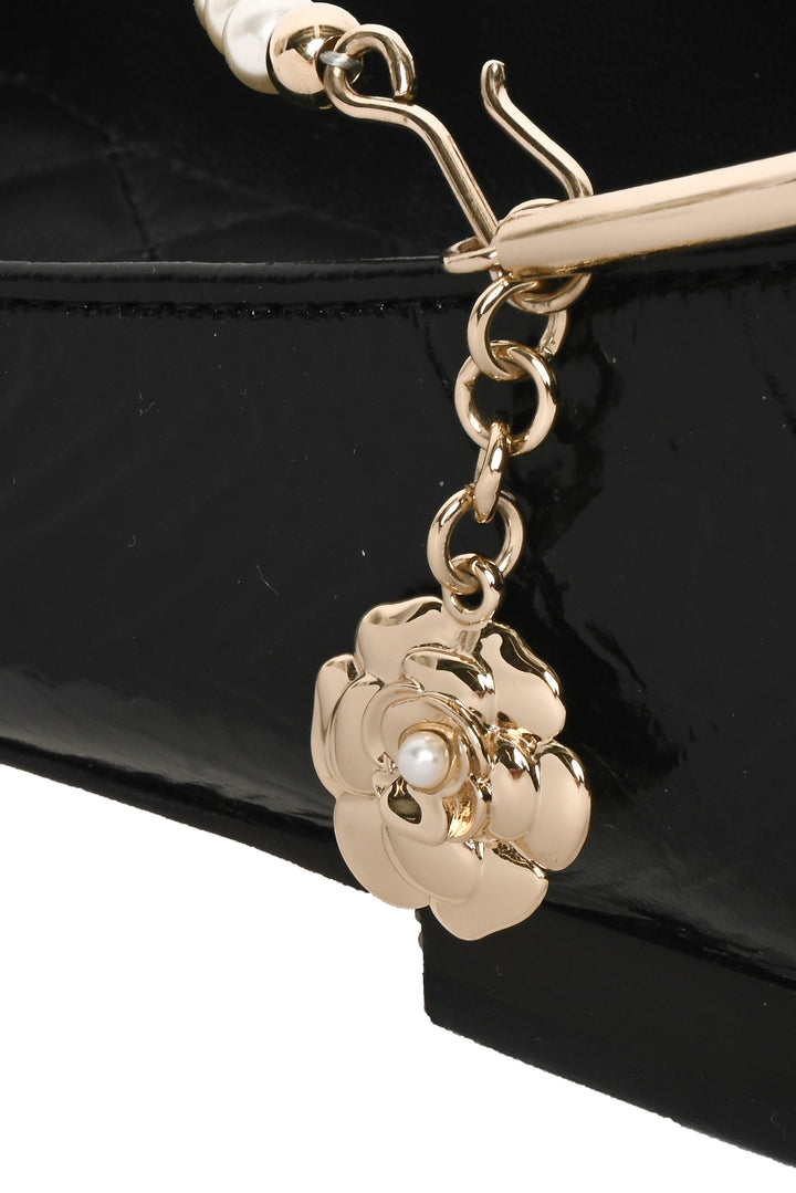 Chanel Size 38 Shiny Lambskin Cap Toe Pearl Chain Ballerina  Flats