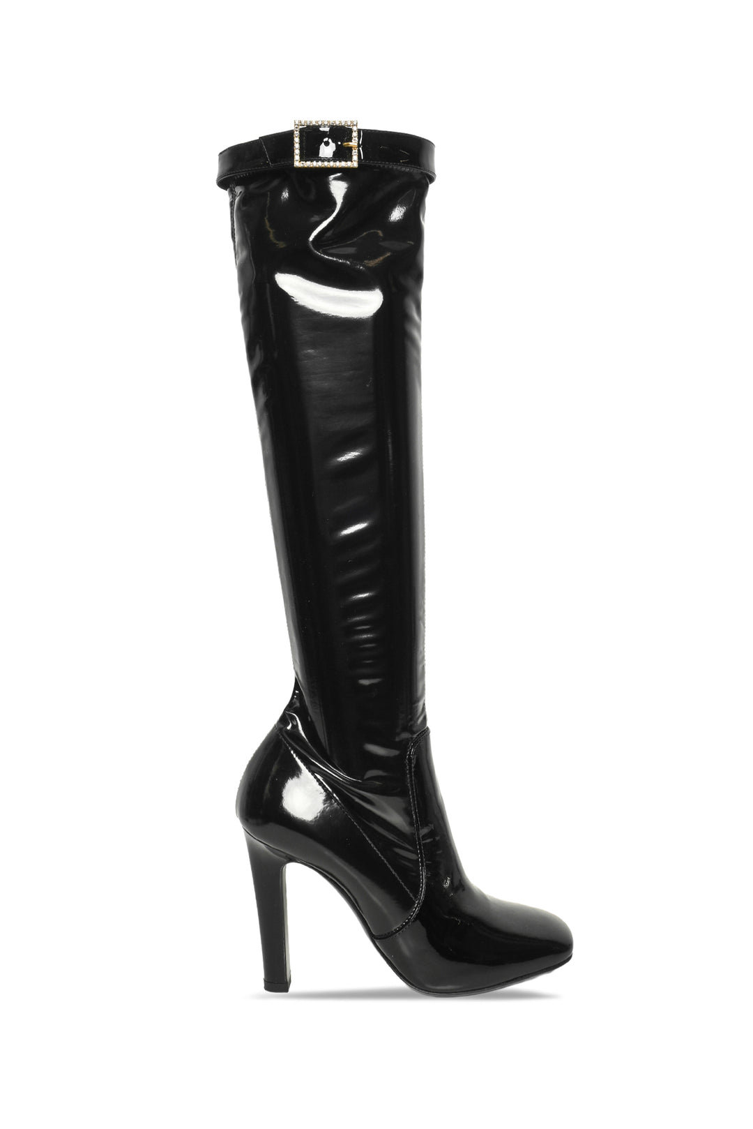 Saint Laurent Size 37 Patent Stretch Crystal Buckle Lala 105 Tall Boots