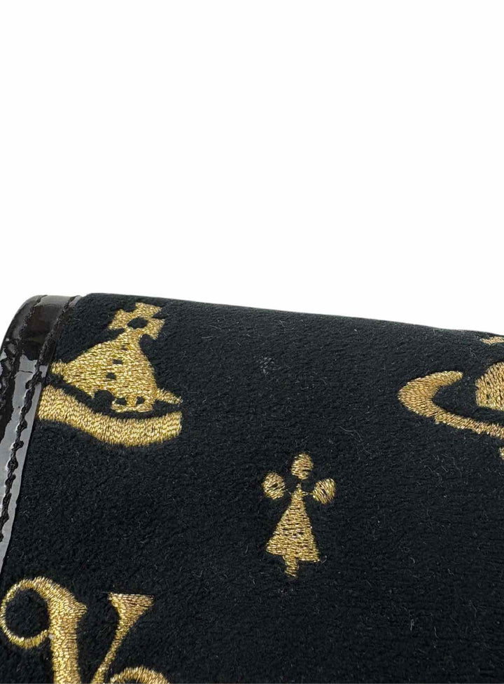 Vivienne Westwood Embroidered Logo Velvet & Leather Wallet