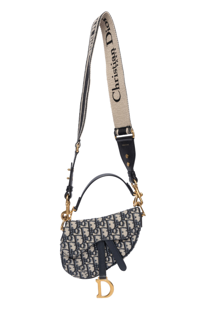 Christian Dior Oblique Mini Saddle Bag With Jacquard Strap