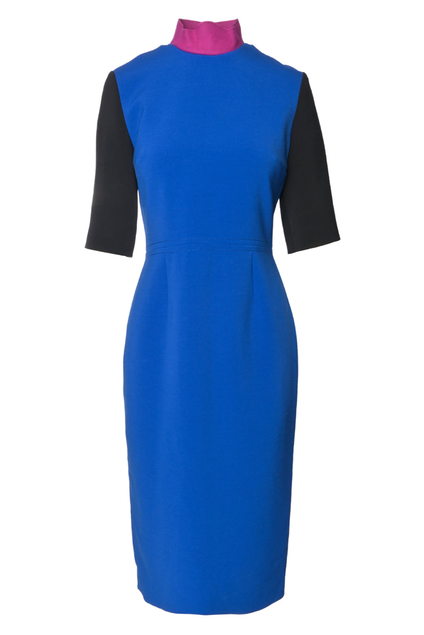 Roksanda Size 6 Colour Block Mock Neck Sheath Midi Dress